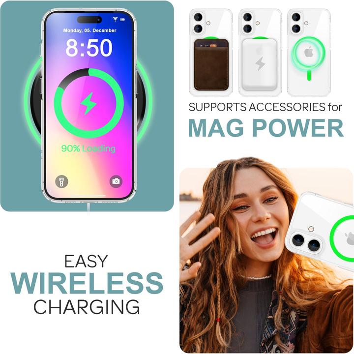 Immagine prodotto Nalia Custodia rigida trasparente, l'anello MagSafe si illumina al buio (Apple iPhone 16)