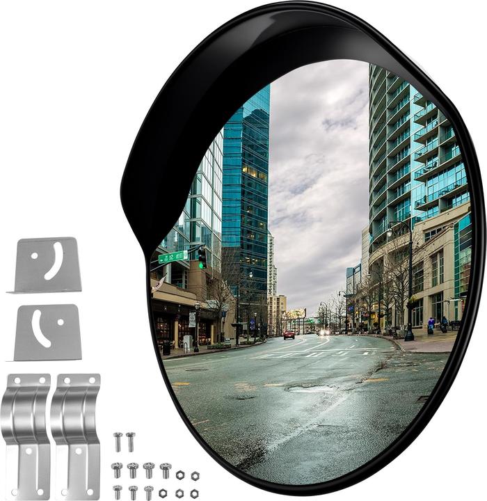 Actual product image Wiltec Verkehrsspiegel 75cm Konvexspiegel Schutzhaube Schwarz Sicherheitsspiegel (1.20 x 75 cm)