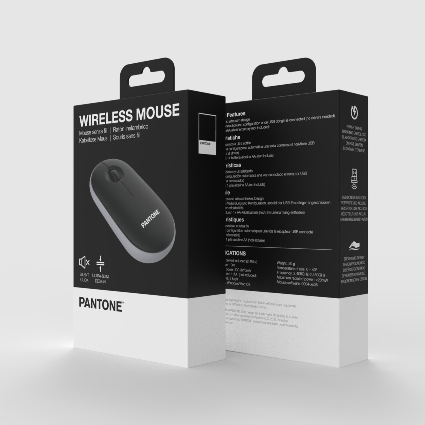 Thumbnail - Pantone Maus mit Dongle (Kabellos), Maus, Schwarz, Grau