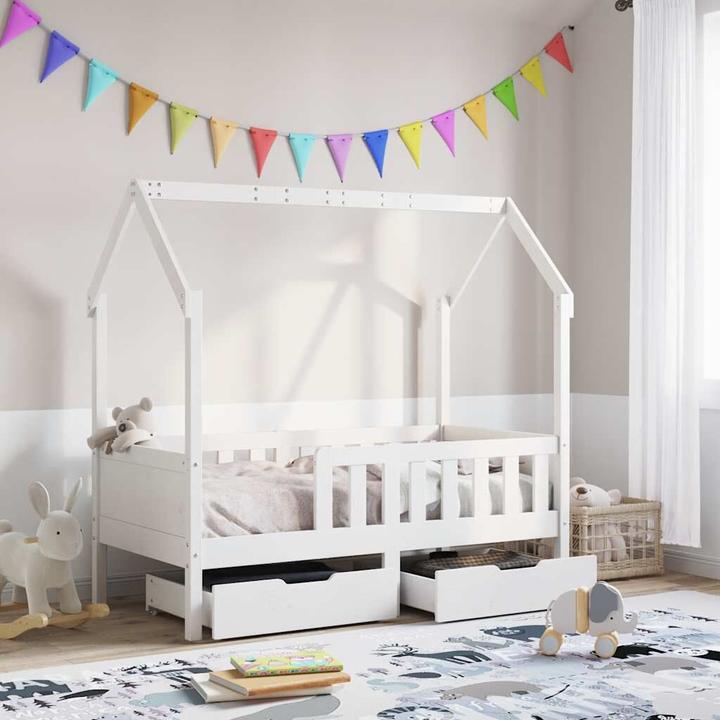 vidaXL Kinderbett Hausbett Holzbett mit Schubladen 80x160cm Massivholz Kiefer (80 x 160 cm)