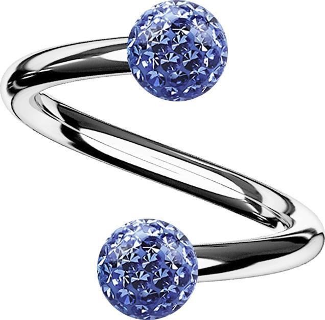 Produktbild Star Piercing Spirale silber mit zwei Kristallkugeln hellblau Epoxy Schutzschicht (ohne Messing, Titan)