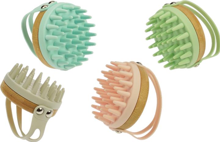 Immagine prodotto Spazzola per massaggi, bambù e silicone, 4 colori assortiti 84 x 78 x 80 mm