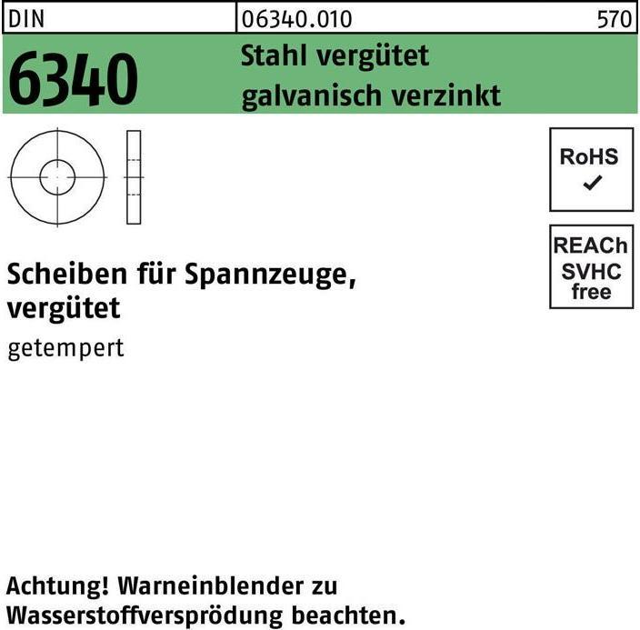 Scheibe DIN 6340 15 x 40 x 5 Stahl vergütet galvanisch verzinkt