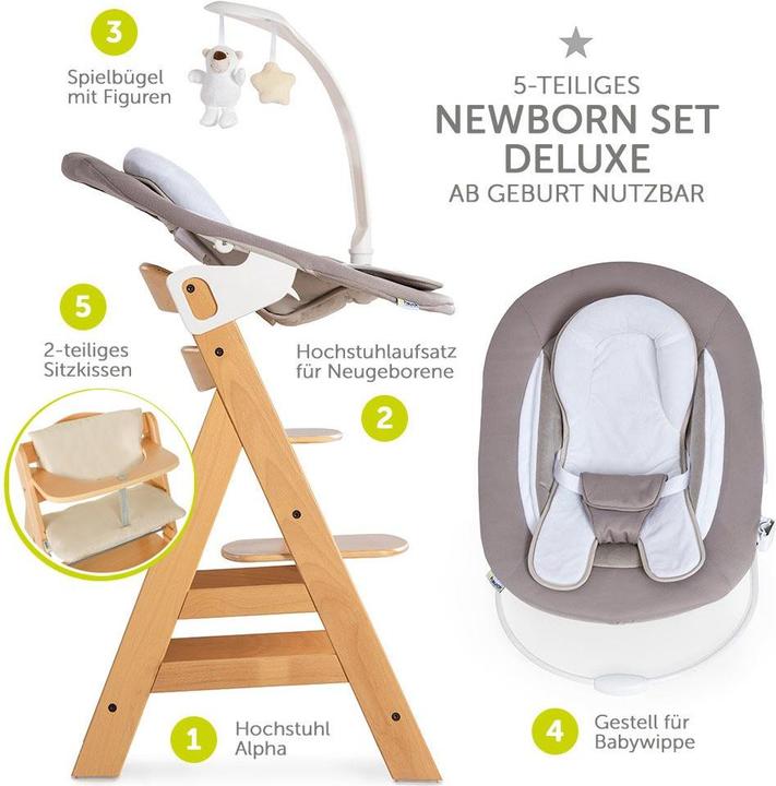 Actual product image Hauck Highchairs Alpha Plus Nature Newborn Set Deluxe - 4-piece highchair (Stair high chair)
