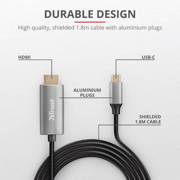 Actual product image Trust USB-C connection cable (1x USB-C™ plug (1.80 m, USB Type C, HDMI, 1.4)