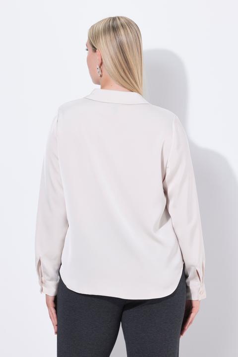 Immagine prodotto Ulla Popken Blusa in raso dal taglio svasato con piega decorativa, collo da camicia e maniche lunghe (62)