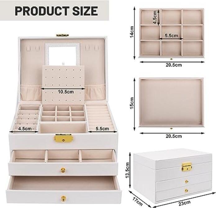 Only-Bags.Store Schmuckkästchen mit 3 Ebenen, 2 Schubladen Schmuckkästchen PU-Leder-Schmuckaufbewahrung