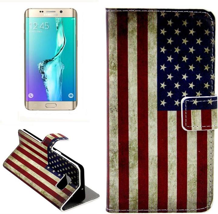 Produktbild König Design Handyhülle Tasche für Handy Samsung Galaxy S6 Edge Plus Retro Fahne USA (Samsung Galaxy S6 Edge)
