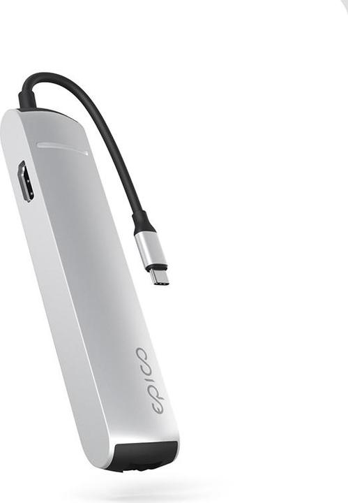 Epico 6in1 Slim Hub 8K with USB-C connector - silver (6 Ports)