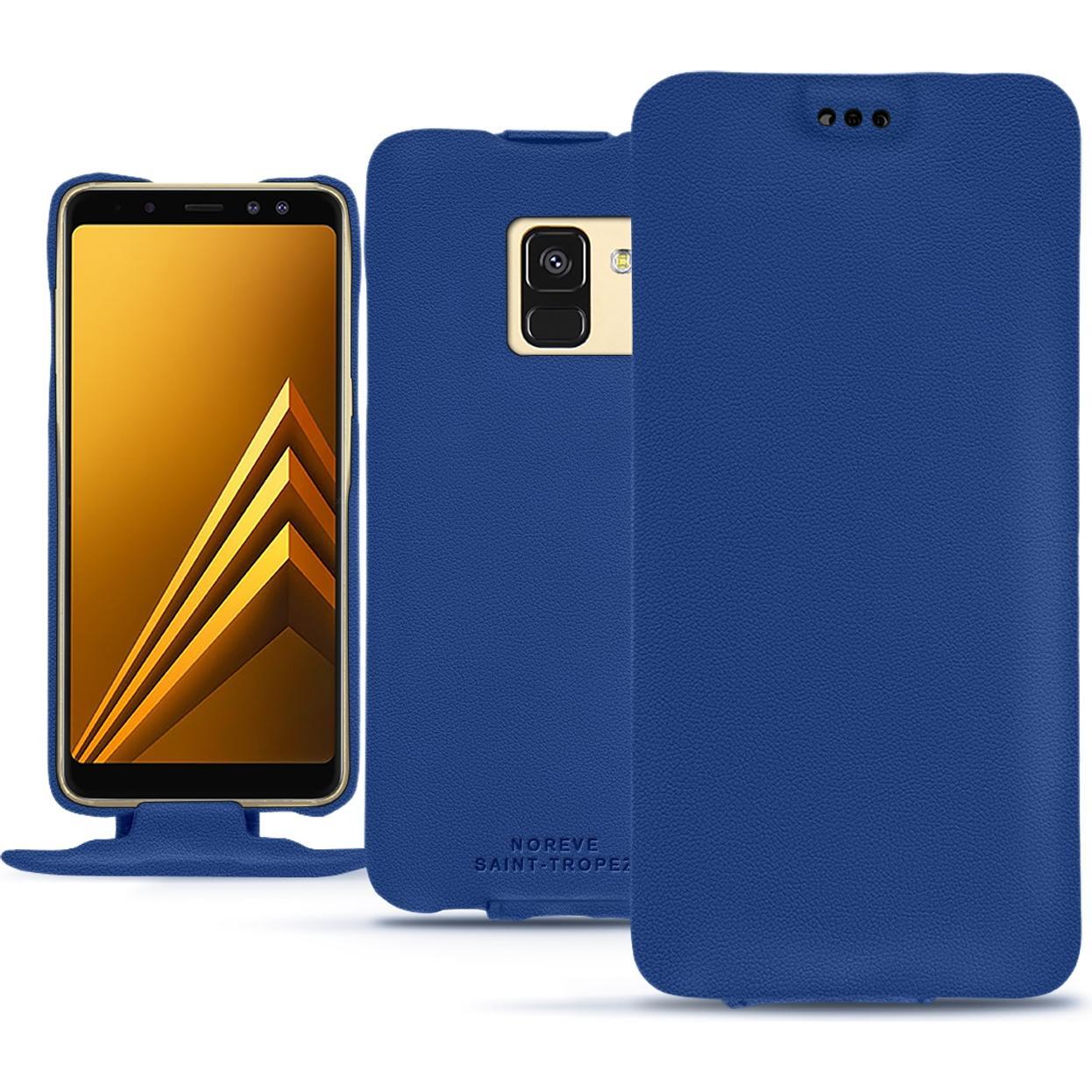 Noreve Lederschutzhülle vertikal (Samsung Galaxy A8 (2018)), Smartphone Hülle, Blau