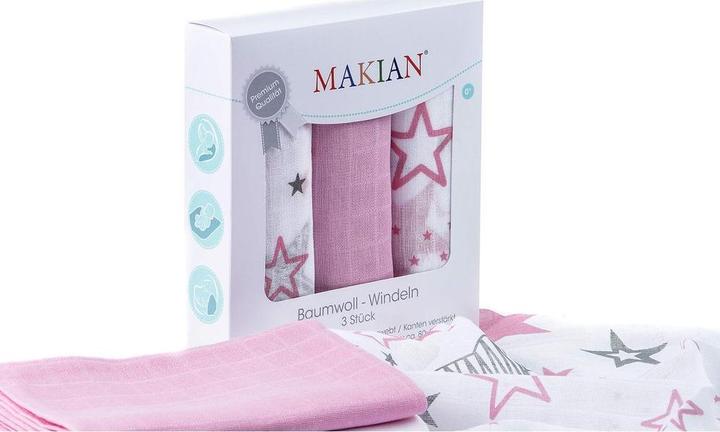 Actual product image Makian Gauze cloth set of 3 80 x 80 cm Pink and white stars (80 cm, 80 cm)