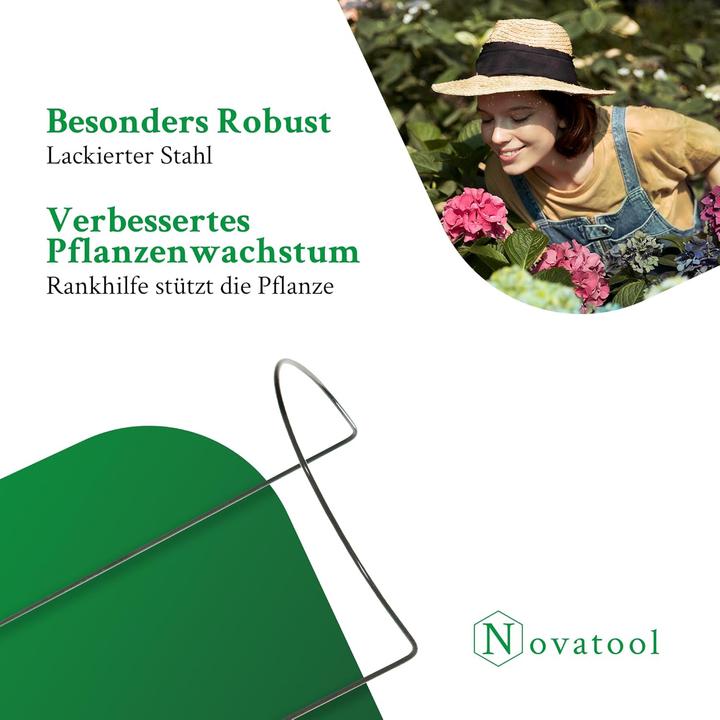 Produktbild Novatool 5 Strauchstützen halbrund grün 100x40x16 cm 5,5mm Ø Staudenhalter Blumenhalter (16 cm, 40 cm)