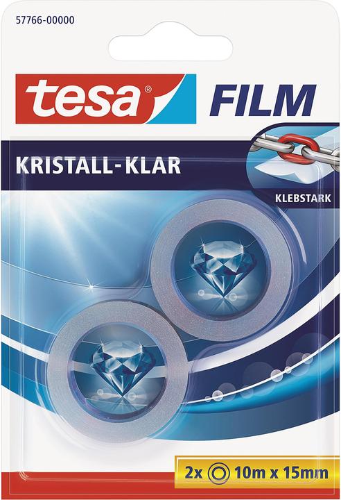 Produktbild tesa 2x tesafilm KRISTALL-KLAR, hochtransparent, alterungsbeständig, mit starker Haftung (15 mm)