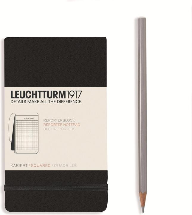 Produktbild Leuchtturm1917 Notizblock Reporter A6, Kariert, Schwarz (A6, Liniert, Harter Einband)