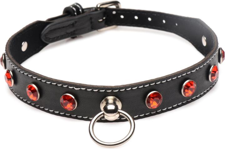 Produktbild XR Brands Rhinestone Choker With O-Ring - Black/Red