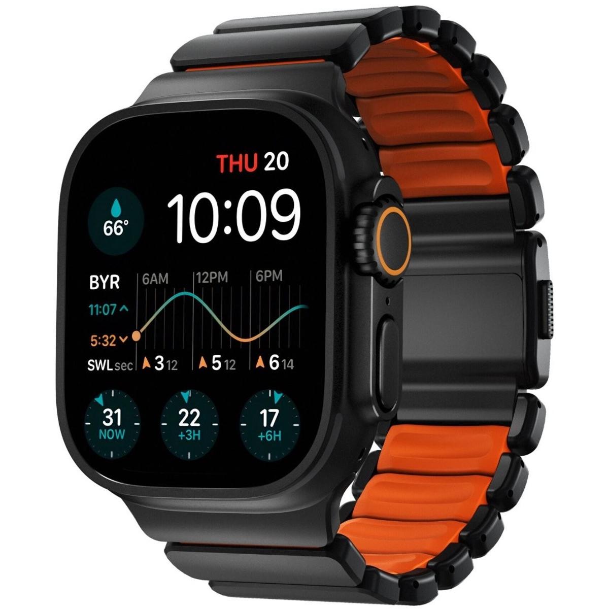 Nomad Spartan Band Black Titanium Ultra Orange 49mm (FKM, Titanio, Titanio), Cinturini per orologi, Nero, Arancia