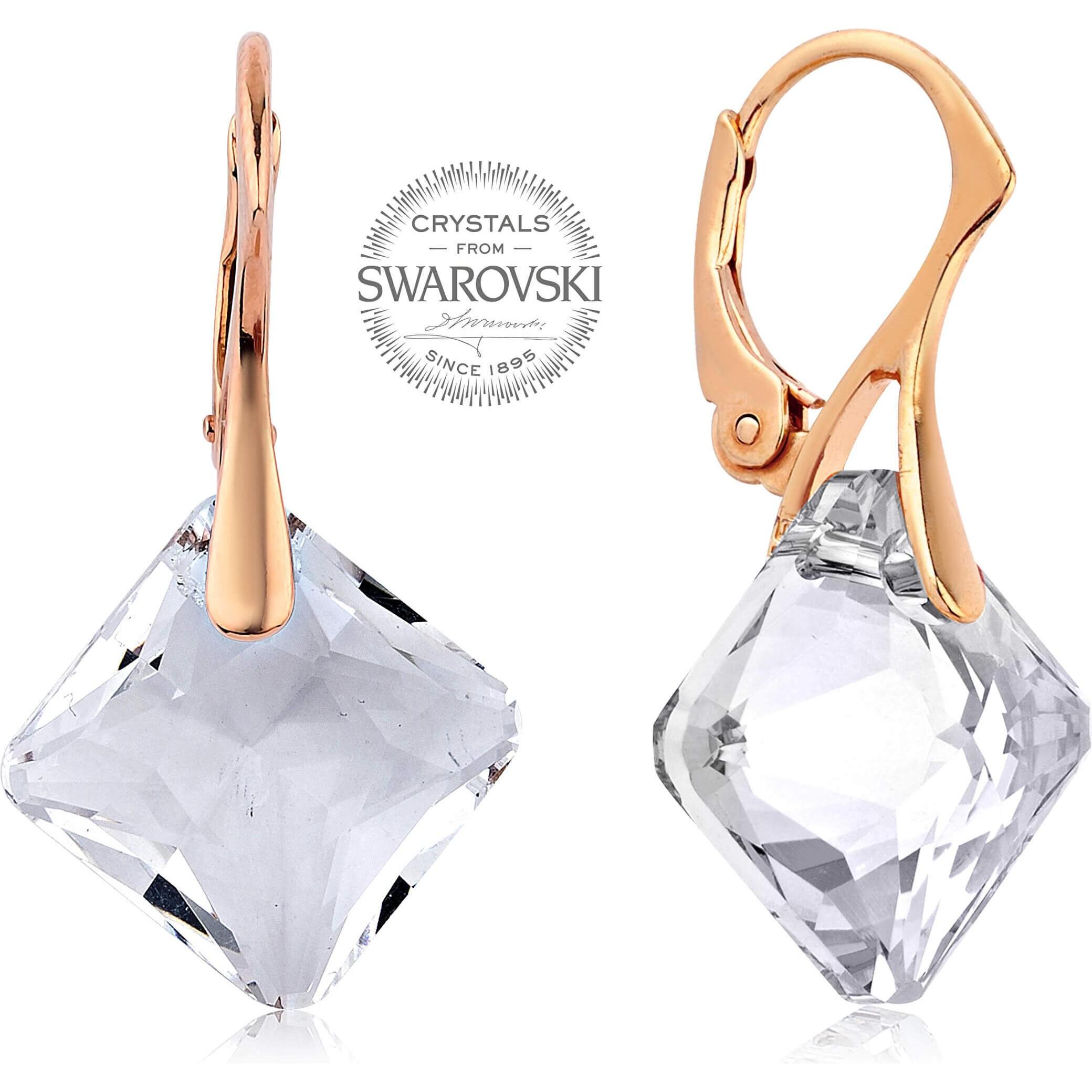 Levien, Orecchini, Orecchini placcati in oro rosa con cristalli Princess (L)