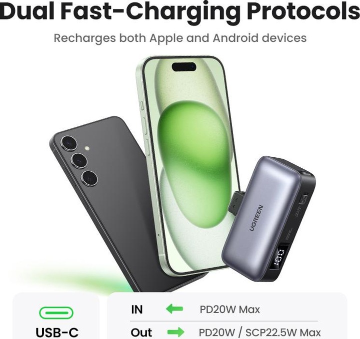 Immagine prodotto Ugreen Banca di energia da 5000 mAh con connettore USB-C incorporato (5000 mAh, 22.50 W, 18 Wh)