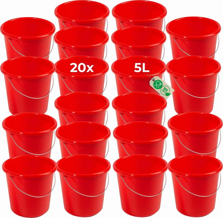 Produktbild Novaliv 20 Stück Eimer 5L Rot mit Masseinteilung - Putzeimer 5 Liter ⌀ 22,5 cm Praktischer Allrounder (20 Stk.)