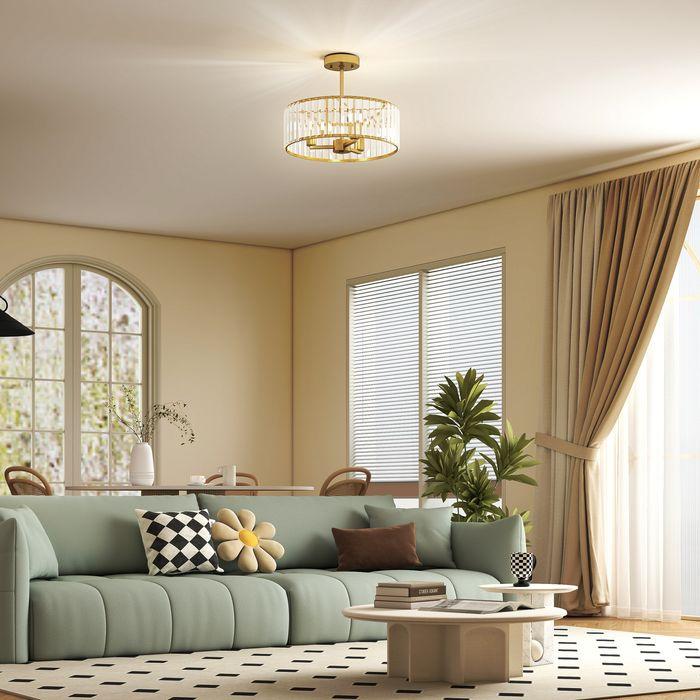 Actual product image Swisshandel24 Deckenlampe, Kristallschirm, 3 Glühbirnen, Metall, Goldfarben (E14)