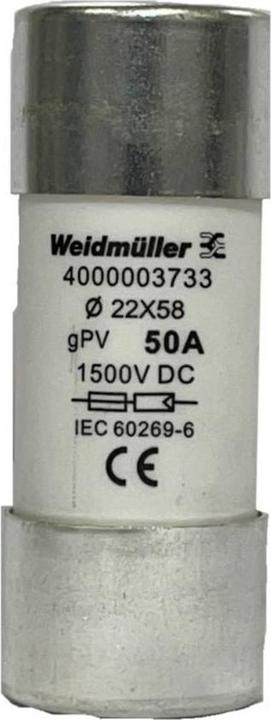 Weidmüller 4000003733 FUSE WSFL 22X58 50A 1K5V GPV Miniature fuse Contents 10 pcs. (50 A)