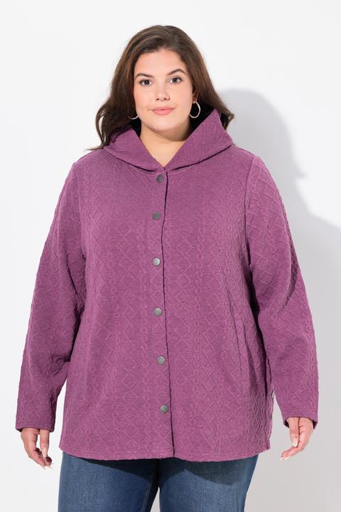 Image du produit Ulla Popken Veste à capuche, motif torsadé et boutons-pression. Dos plus long. (46, 48)