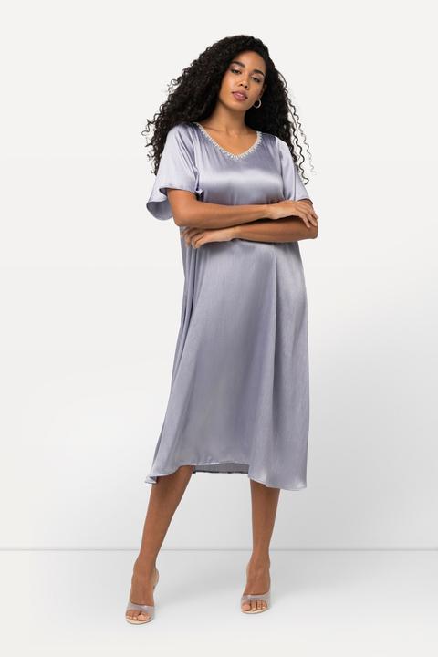 Actual product image Ulla Popken Satin Finish Short Sleeve V-Neck Dress (50, 52)