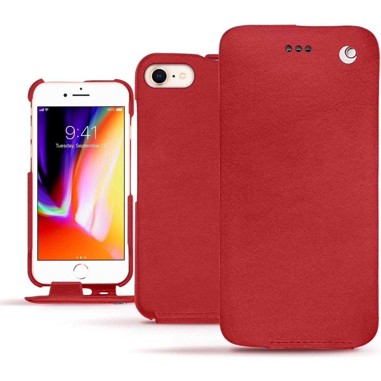 Noreve Lederschutzhülle vertikal (Apple iPhone 8), Smartphone Hülle, Rot