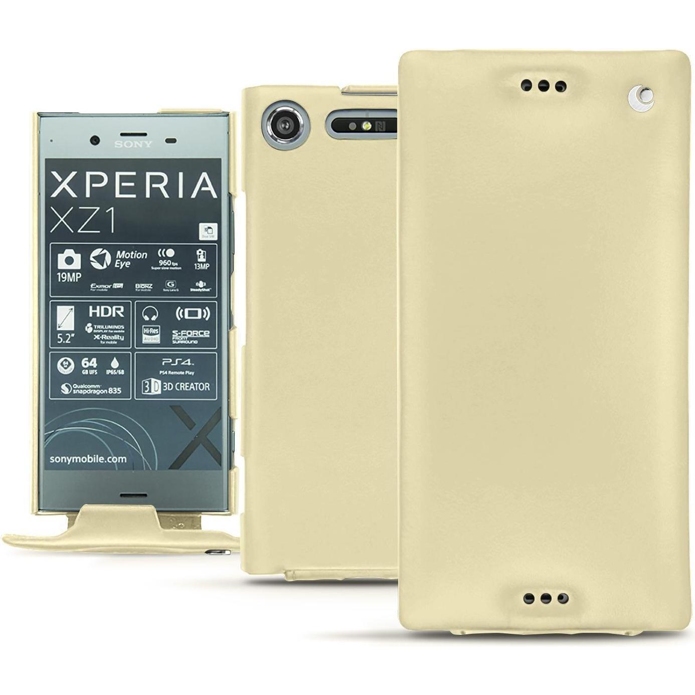 Noreve Lederschutzhülle vertikal (Sony Xperia XZ1), Smartphone Hülle, Beige