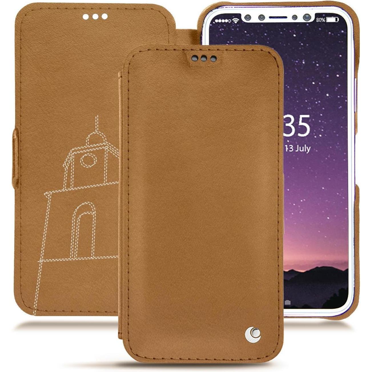 Noreve Lederschutzhülle horizontal (Apple iPhone XS), Smartphone Hülle, Braun