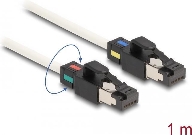 Produktbild Delock Netzwerkkabel RJ45 Stecker zu Stecker Cat.6A S/FTP mit drehbarer Farbmarkierung 1m weiss (S/FTP, CAT6a, 1 m)