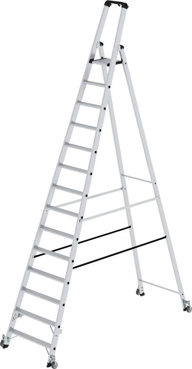 Productafbeelding Munk Trapladder met treden, enkelzijdig toegankelijk met wielen 14 treden (Trapladder, 525 cm)