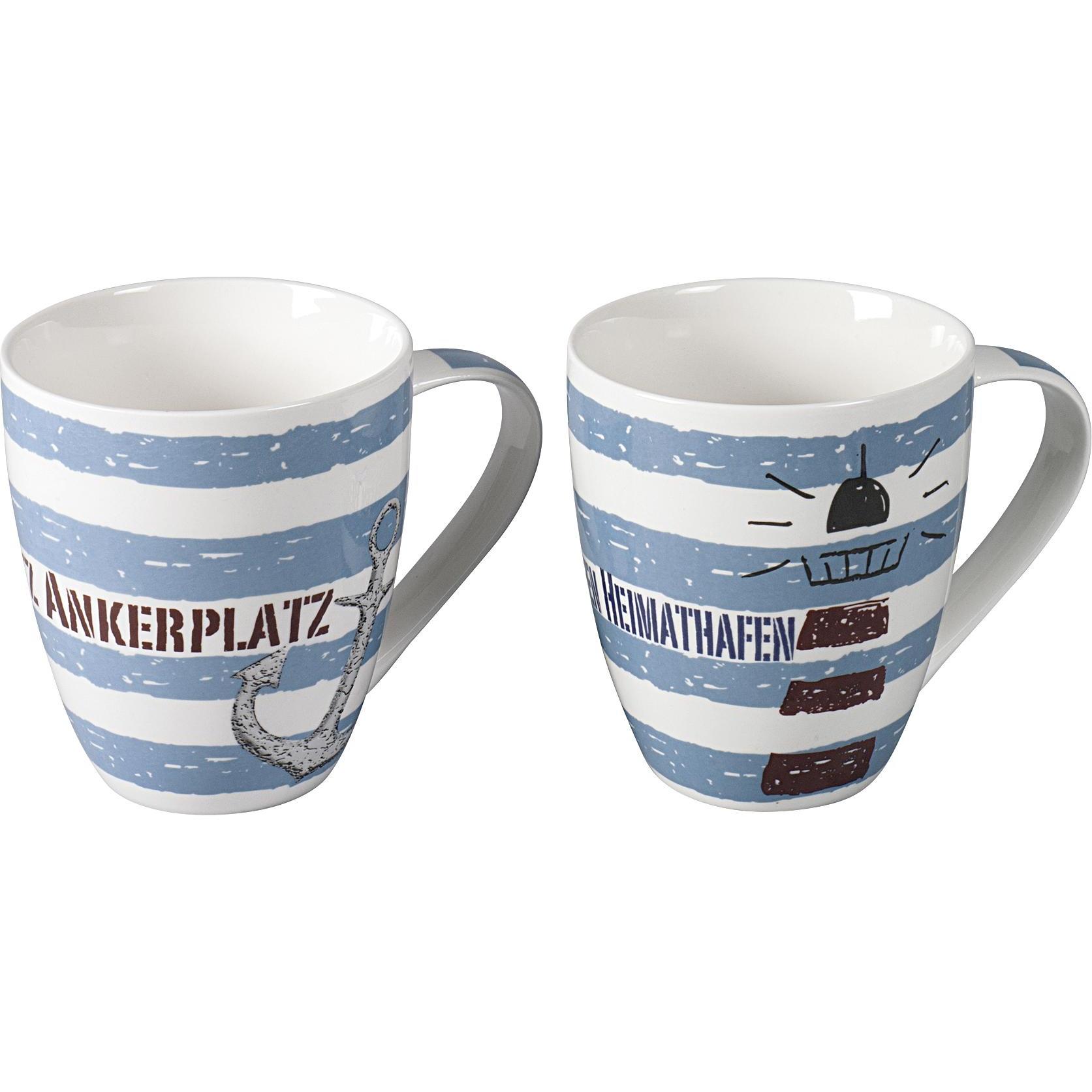 6x No Name, Tasse, Kaffeebecher Maritim Heimathafen/Ankerplatz Porzellan sortiert 470 ml 11,5cm Ø10cm blau/weiss (470 ml...