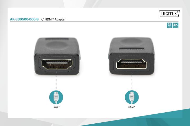 Actual product image Digitus ASSMANN HDMI adapter type A Bu/Bu Ultra HD 60p sw (HDMI, 8.50 cm)
