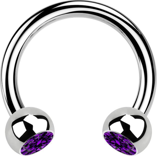 Produktbild Star Piercing Circular Barbell silber mit zwei Kugeln Kristall violett (ohne Messing, Chirurgenstahl 316L)