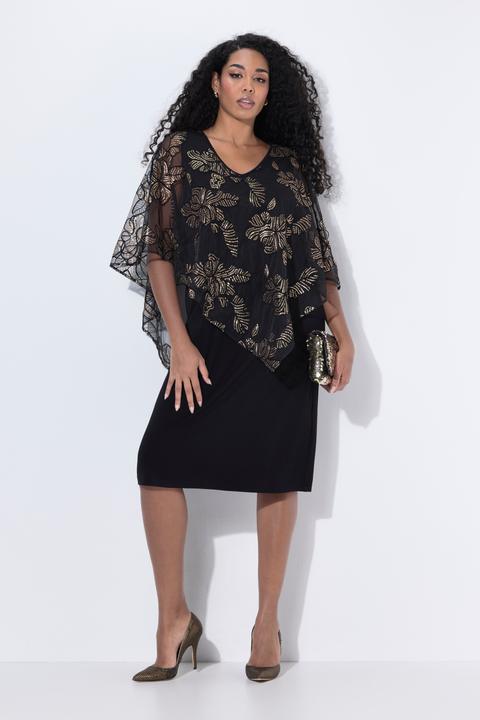 Produktbild Ulla Popken Kleid, doppellagig, Pailletten, V-Ausschnitt, 3/4-Arm (54)