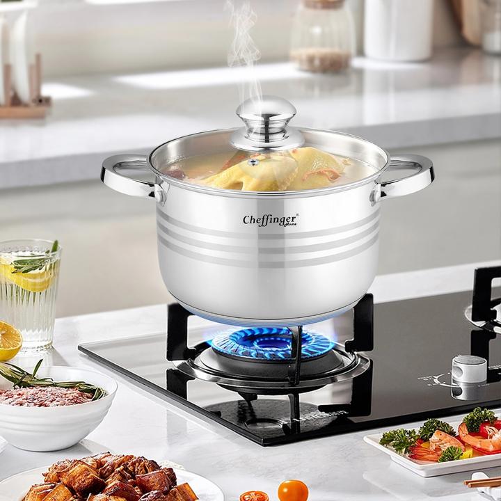 Actual product image Cheffinger 14-teiliges Küchenset aus Edelstahl (24 cm, Pan set + pot set, Stainless steel)