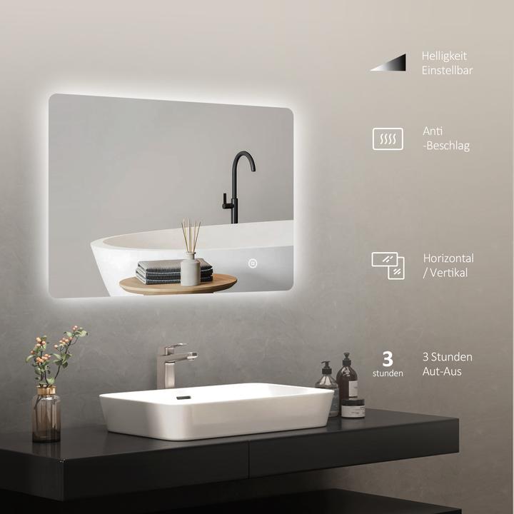 Produktbild Emke Badspiegel mit Beleuchtung 70*50cm,Beschlagfrei, Kaltweiss6500K, Dimmbar, Touch Schalter (70 x 50 cm)