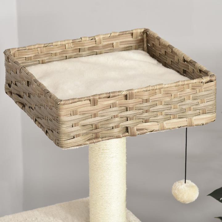Actual product image PawHut Cat tree with rattan cave (109 cm, Brown, Beige)