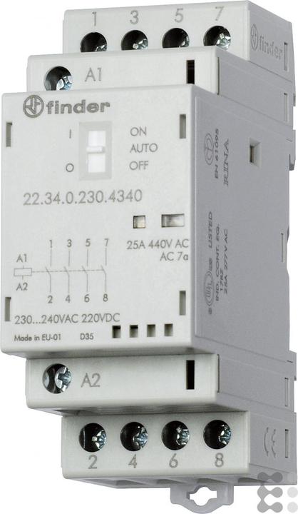 Actual product image Finder Installation contactor 22 series, 25 A 22.34.0.230.4340 4 NO contacts (30/110/220 V) 25/5/1 A