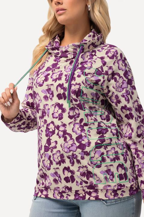Actual product image Ulla Popken Floral Print Drawstring Collar Hoodie (46, 48)