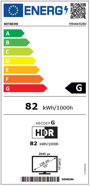 Energie-Label Hitachi 55HAK5350 Fernseher (55 Zoll) Ultra HD Smart-TV WLAN (54.72", LED, UHD)