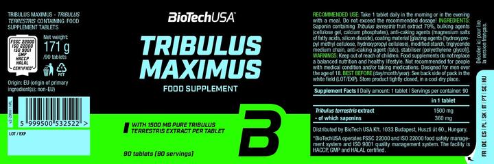 Nährwerte und Zutaten Biotech USA Tribulus Maximus (90 Stück, Tabletten)