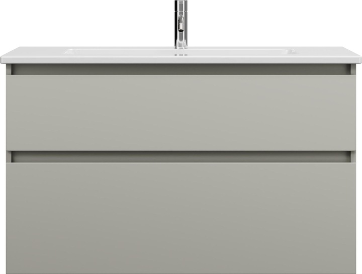 Actual product image burgbad Lin20 deep ceramic washbasin white glossy including vanity unit 2 pull-outs, 1030x495x622, S