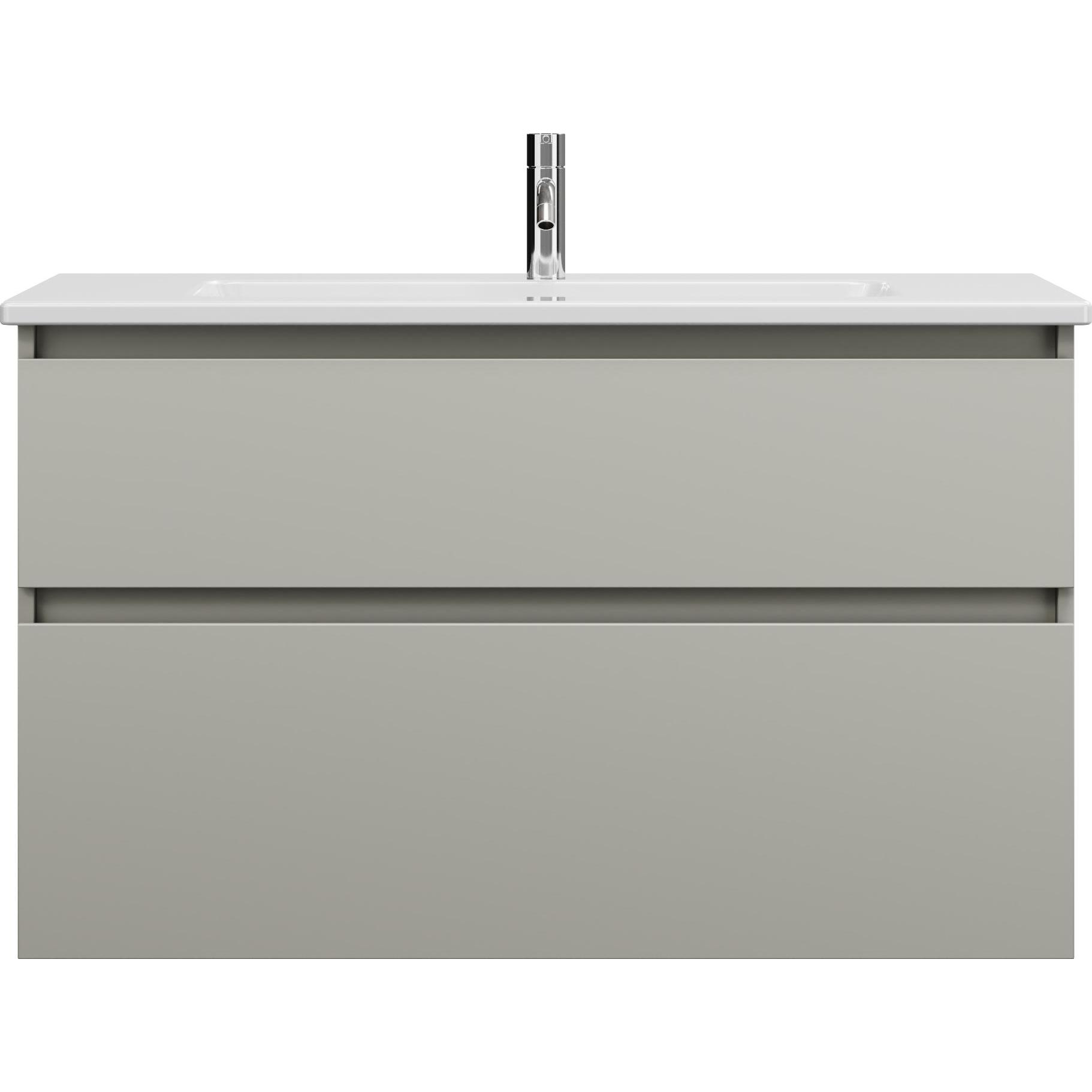 burgbad, Badmöbelset, Lin20 tiefes Keramik-Waschtisch Weiss Glänzend inklusive Waschtischunterschrank 2 Auszüge