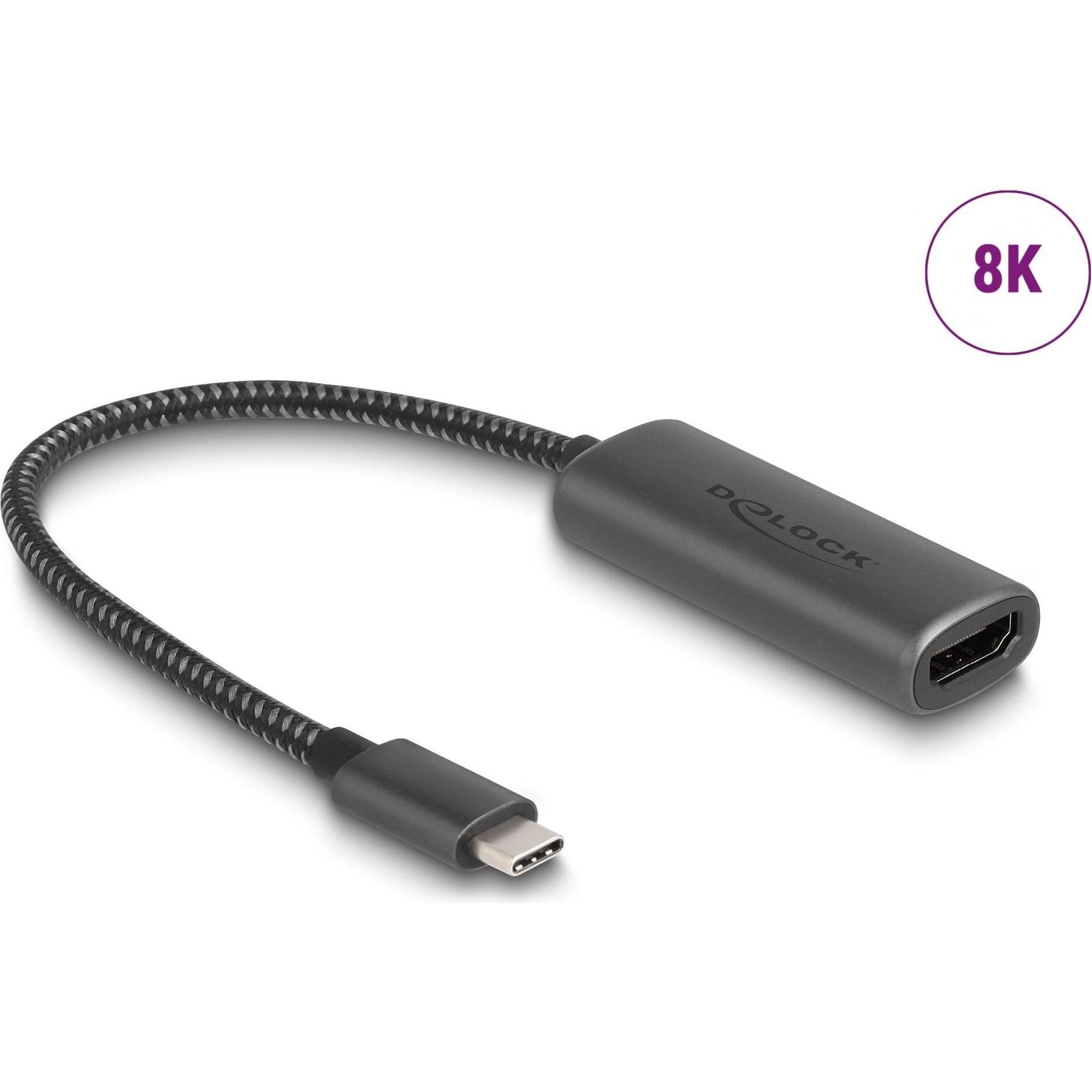 Delock USB Type-C Adapter zu HDMI (DP Alt Mode) 8K mit HDR (HDMI, 16.50 cm), Data + Video Adapter, Grau