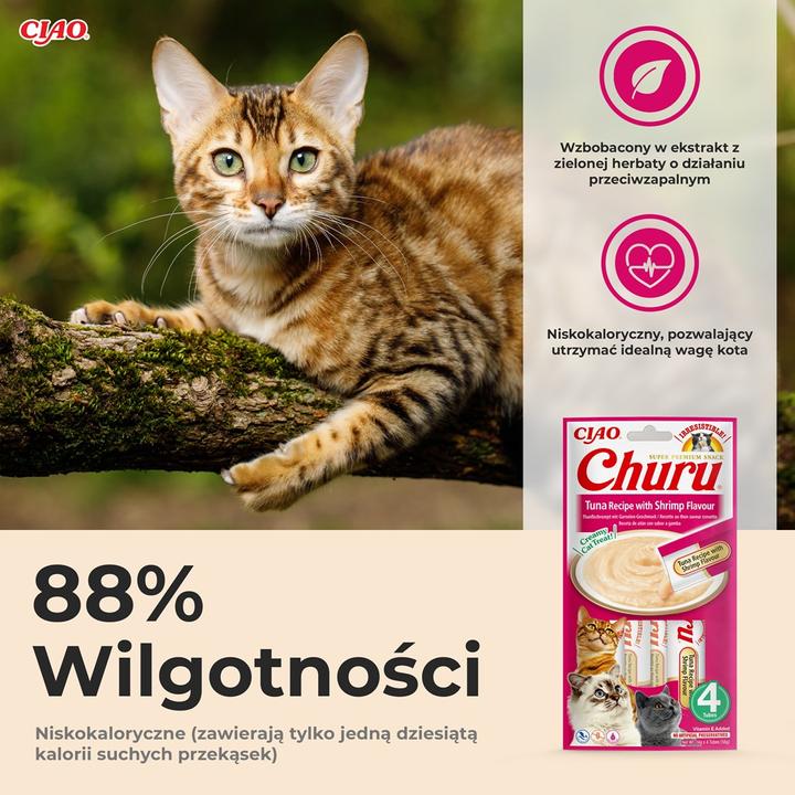 Immagine prodotto Inaba Tonno Churu al gusto di gambero - bocconcino per gatti - 4x14 g (Senior, 4 pz., 56 g)