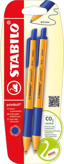 Productafbeelding STABILO pointball 2 blister blauw B-43716-10 (Blauw, Geel, 2 x)