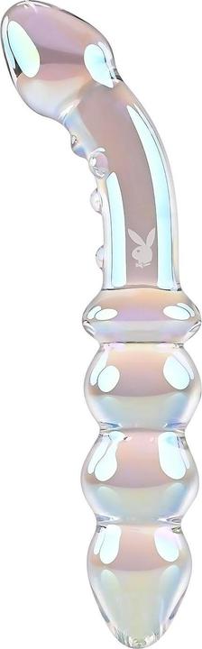 Playboy Pleasure Jewels Double Glass Dildo with Anal Beads - Clear