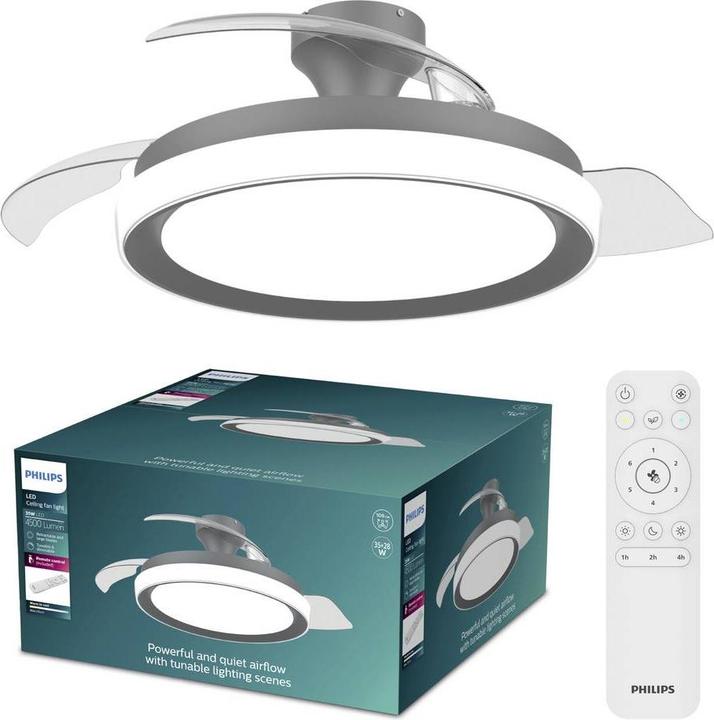 Actual product image Philips Retractable blade ceiling fan, 3 cct led, 28 w dc motor + 35 w led, bliss black, ø106 cm